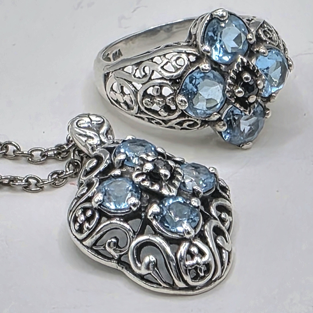 BEAUTIFUL RENAISSANCE VIBED, TOPAZ & SAPPHIRE DEMI PARURE